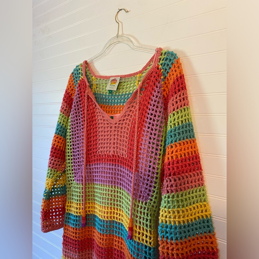 Farm Rio Multicolor Crocheted Cotton Dress NWOT Small - Picture 3 of 14